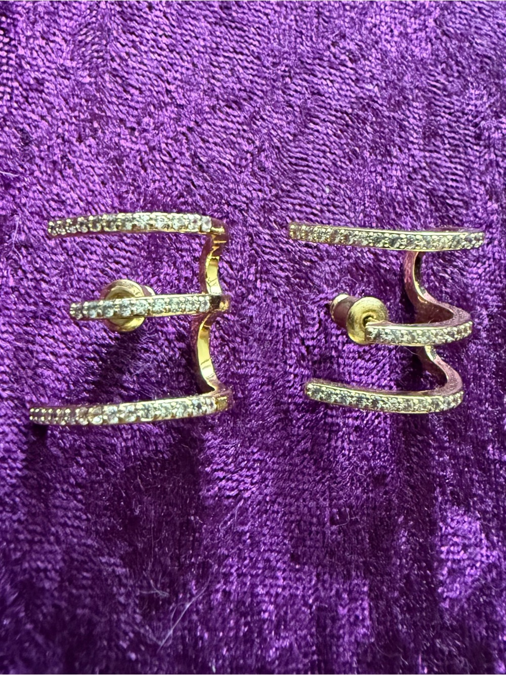 Gold Crystal Triple-Row Climber Earrings